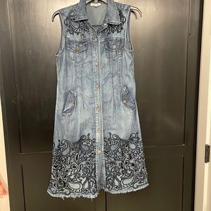 Adore Sleeveless Embroidered Denim Midi Dress - Blue